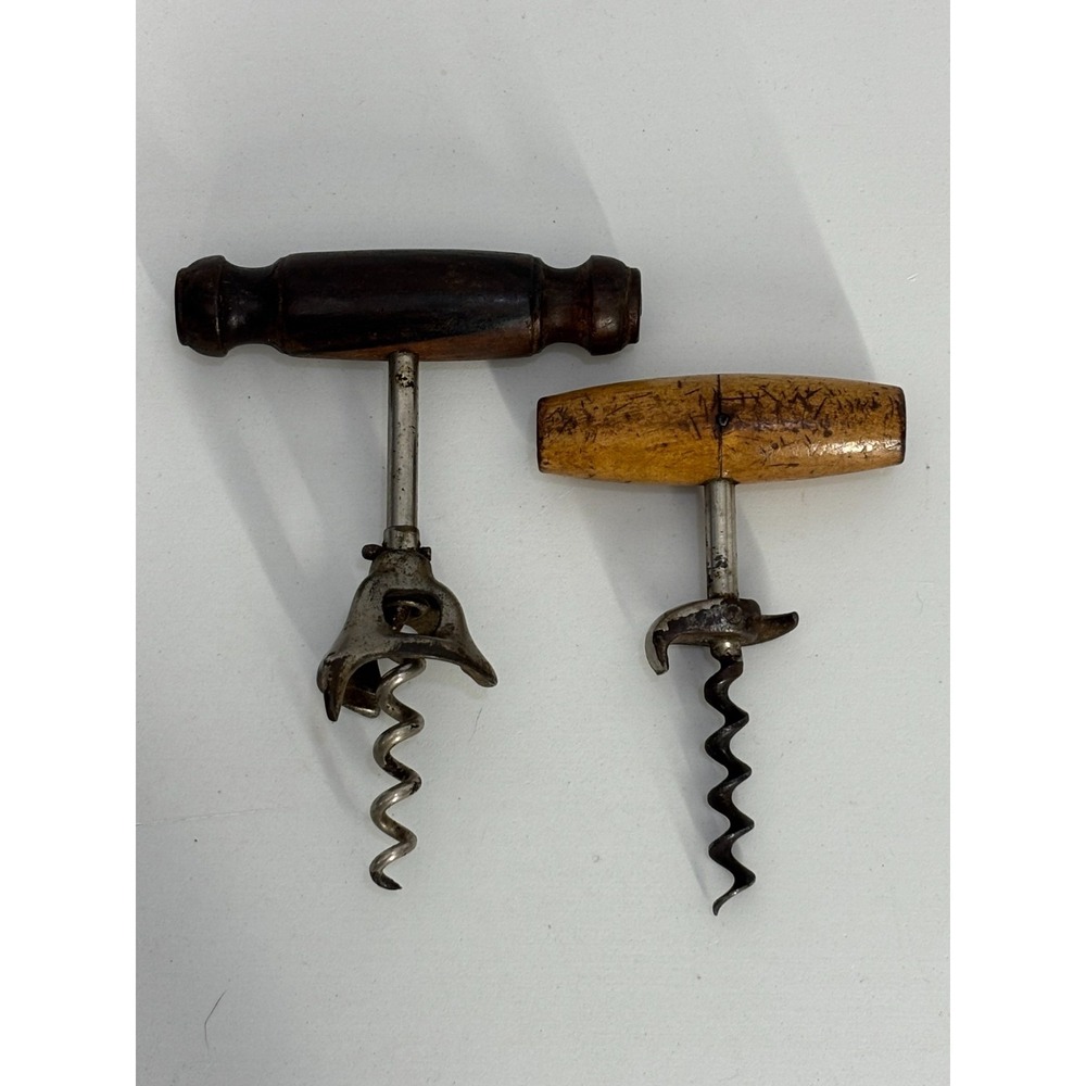 Antique T-Handle Corkscrews Wood Handle Bottle Opener Crown Cap Lifter Lot‎